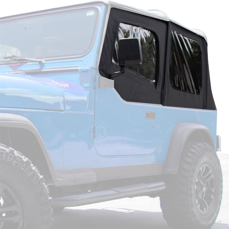 YIKATOO® Convertible Soft Top Roof Compatible with 1988-1995 Jeep Wrangler YJ with Factory Squared Style Upper Doors ONLY - w/Upper Door Skins and Back Window Black Canvas 2 door -junior
