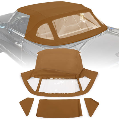 Convertible Canvas Soft Top Roof W/Plastic Window Compatible with Mercedes-Benz (R107) (Brown & Clear)