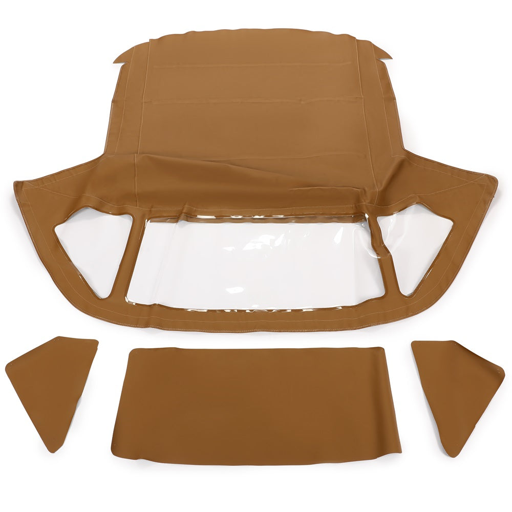 Convertible Canvas Soft Top Roof W/Plastic Window Compatible with Mercedes-Benz (R107) (Brown & Clear)