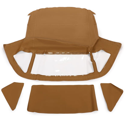 Convertible Canvas Soft Top Roof W/Plastic Window Compatible with Mercedes-Benz (R107) (Brown & Clear)