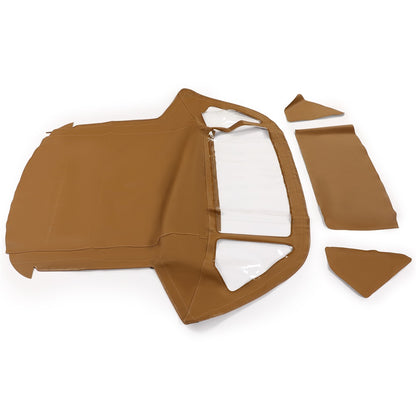 Convertible Canvas Soft Top Roof W/Plastic Window Compatible with Mercedes-Benz (R107) (Brown & Clear)