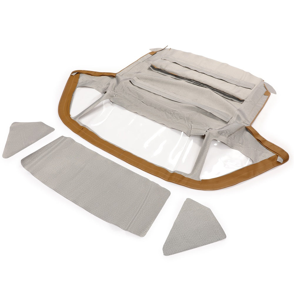 Convertible Canvas Soft Top Roof W/Plastic Window Compatible with Mercedes-Benz (R107) (Brown & Clear)