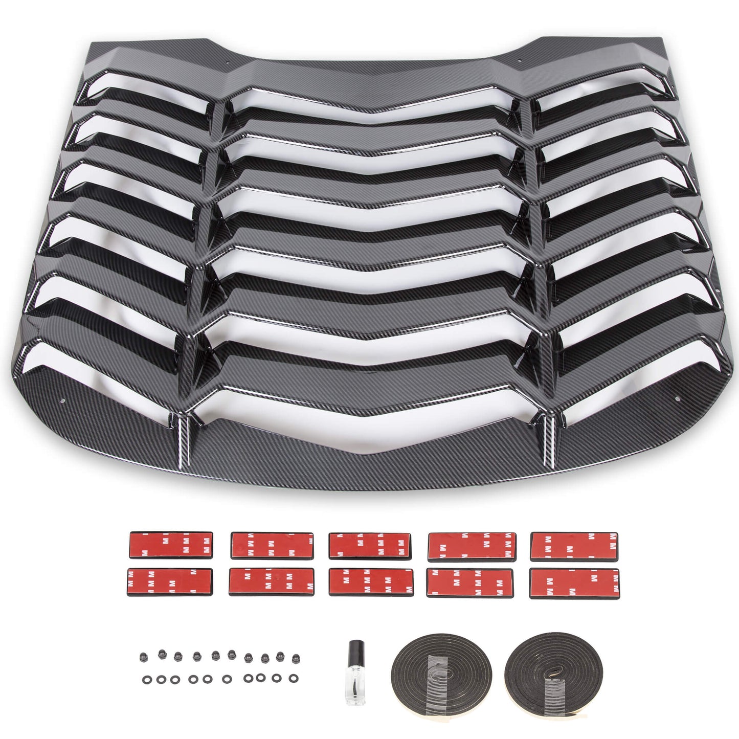 Rear Window Scoop Louvers Windshield Rear Sun Shade Cover GT Lambo Style Compatible with 2015-2020 Mustang - Carbon Fiber Painted