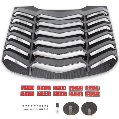Rear Window Scoop Louvers Windshield Rear Sun Shade Cover GT Lambo Style Compatible with 2015-2020 Mustang - Carbon Fiber Painted