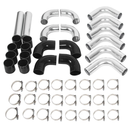 Universal Aluminum 2.5 Inches Chrome Intercooler Turbo Piping Pipe Kit+BLACK Hose Kits