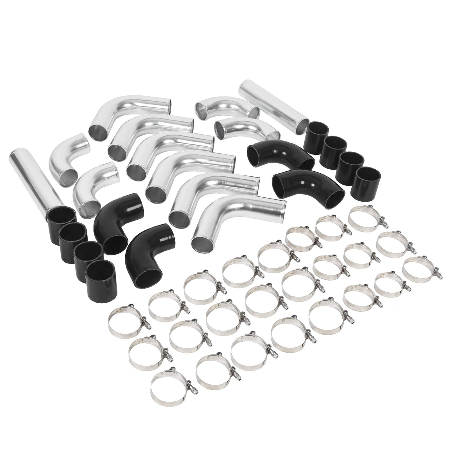 Universal Aluminum 2.5 Inches Chrome Intercooler Turbo Piping Pipe Kit+BLACK Hose Kits