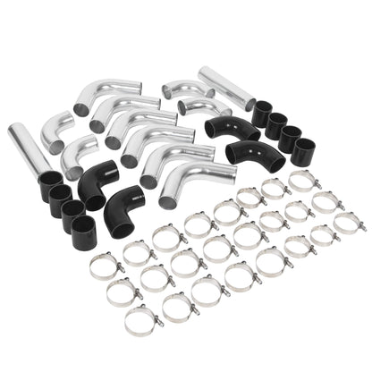 Universal Aluminum 2.5 Inches Chrome Intercooler Turbo Piping Pipe Kit+BLACK Hose Kits
