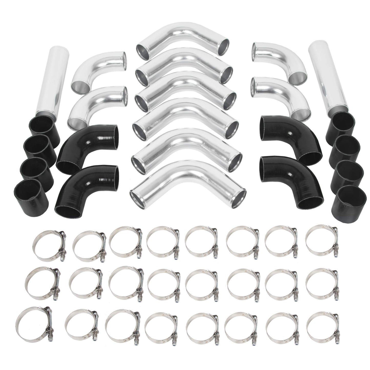 Universal Aluminum 2.5 Inches Chrome Intercooler Turbo Piping Pipe Kit+BLACK Hose Kits