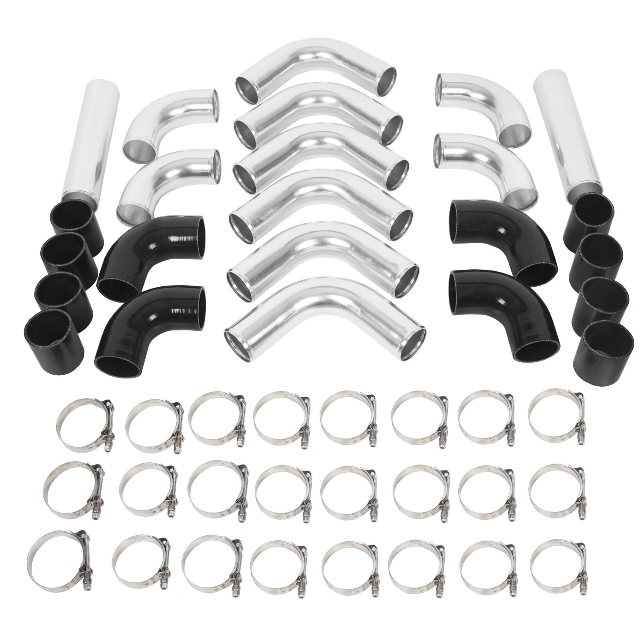 Universal Aluminum 2.5 Inches Chrome Intercooler Turbo Piping Pipe Kit+BLACK Hose Kits