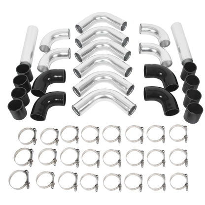 Universal Aluminum 2.5 Inches Chrome Intercooler Turbo Piping Pipe Kit+BLACK Hose Kits