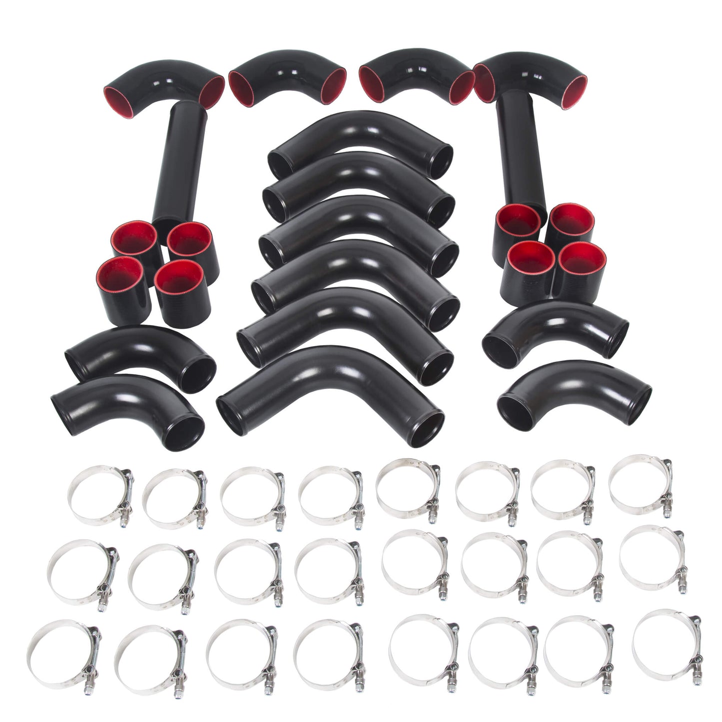 12 Piece 2.5 Inches Intercooler Black Piping Kit +T-Bolt Clamps +Blk Silicone Couplers