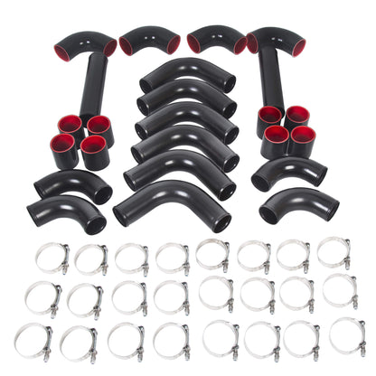 12 Piece 2.5 Inches Intercooler Black Piping Kit +T-Bolt Clamps +Blk Silicone Couplers