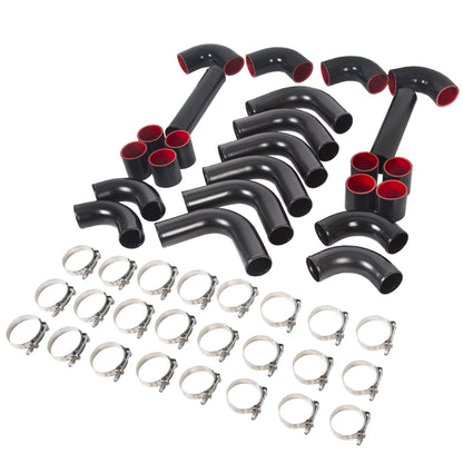 12 Piece 2.5 Inches Intercooler Black Piping Kit +T-Bolt Clamps +Blk Silicone Couplers