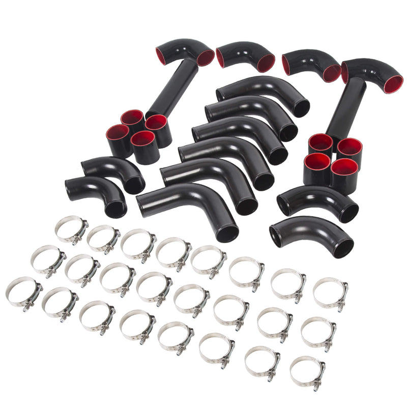 YIKATOO® 12 Piece 2.5" Intercooler Black Piping Kit +T-Bolt Clamps +Blk Silicone Couplers-junior