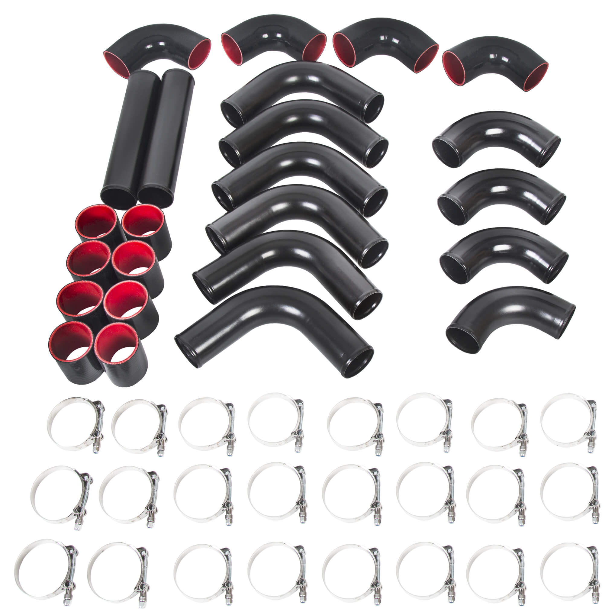 12 Piece 2.5 Inches Intercooler Black Piping Kit +T-Bolt Clamps +Blk Silicone Couplers