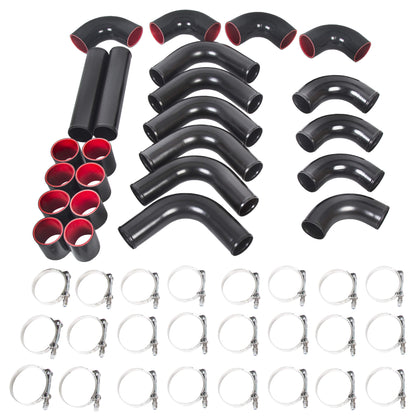 12 Piece 2.5 Inches Intercooler Black Piping Kit +T-Bolt Clamps +Blk Silicone Couplers