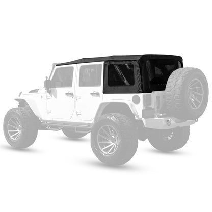 Black Canvas Soft Top with Tinted Window Compatible with 2010-2018 JK Wrangler Unlimited JKU Rubicon Unlimited 4-door