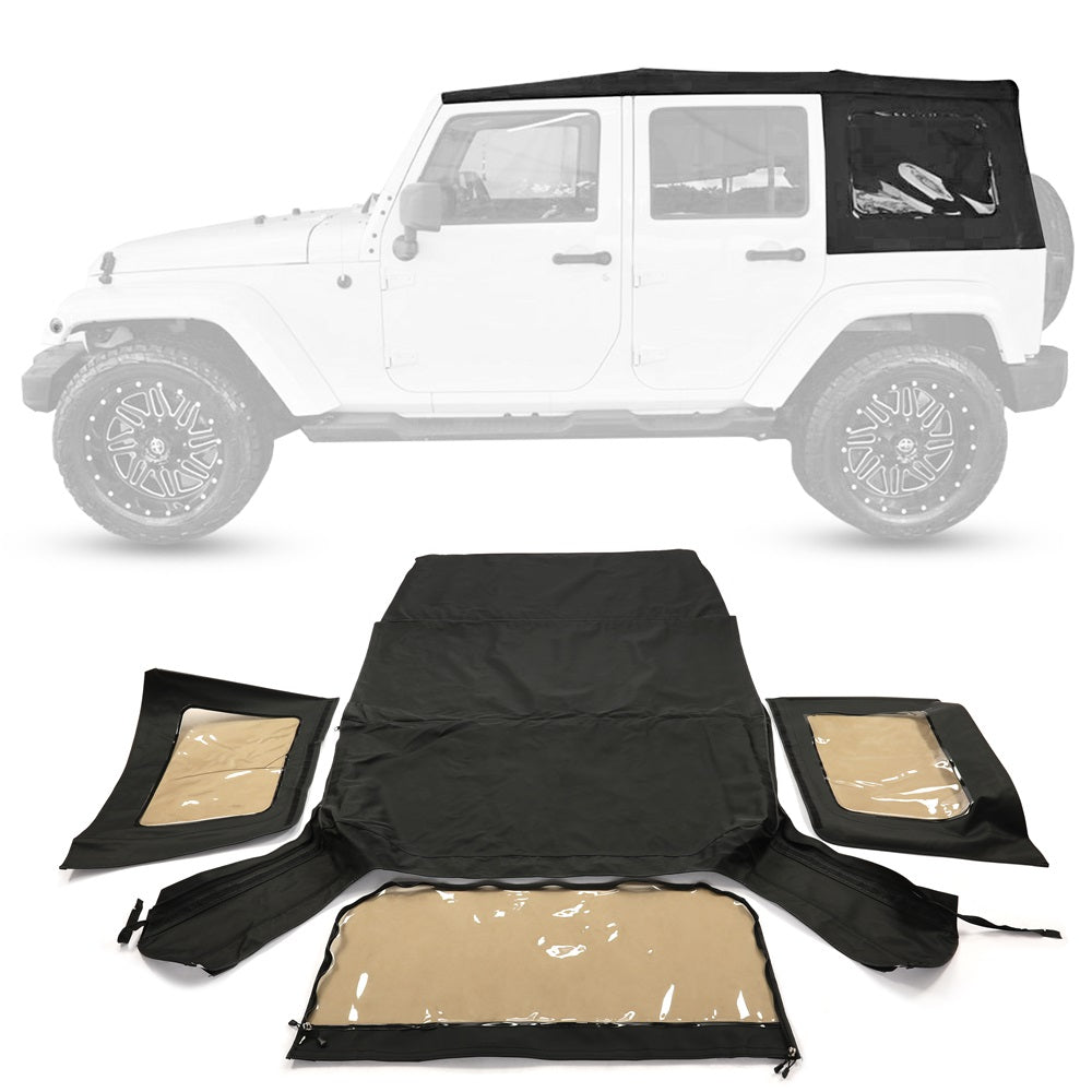 Black Canvas Soft Top with Tinted Window Compatible with 2010-2018 JK Wrangler Unlimited JKU Rubicon Unlimited 4-door