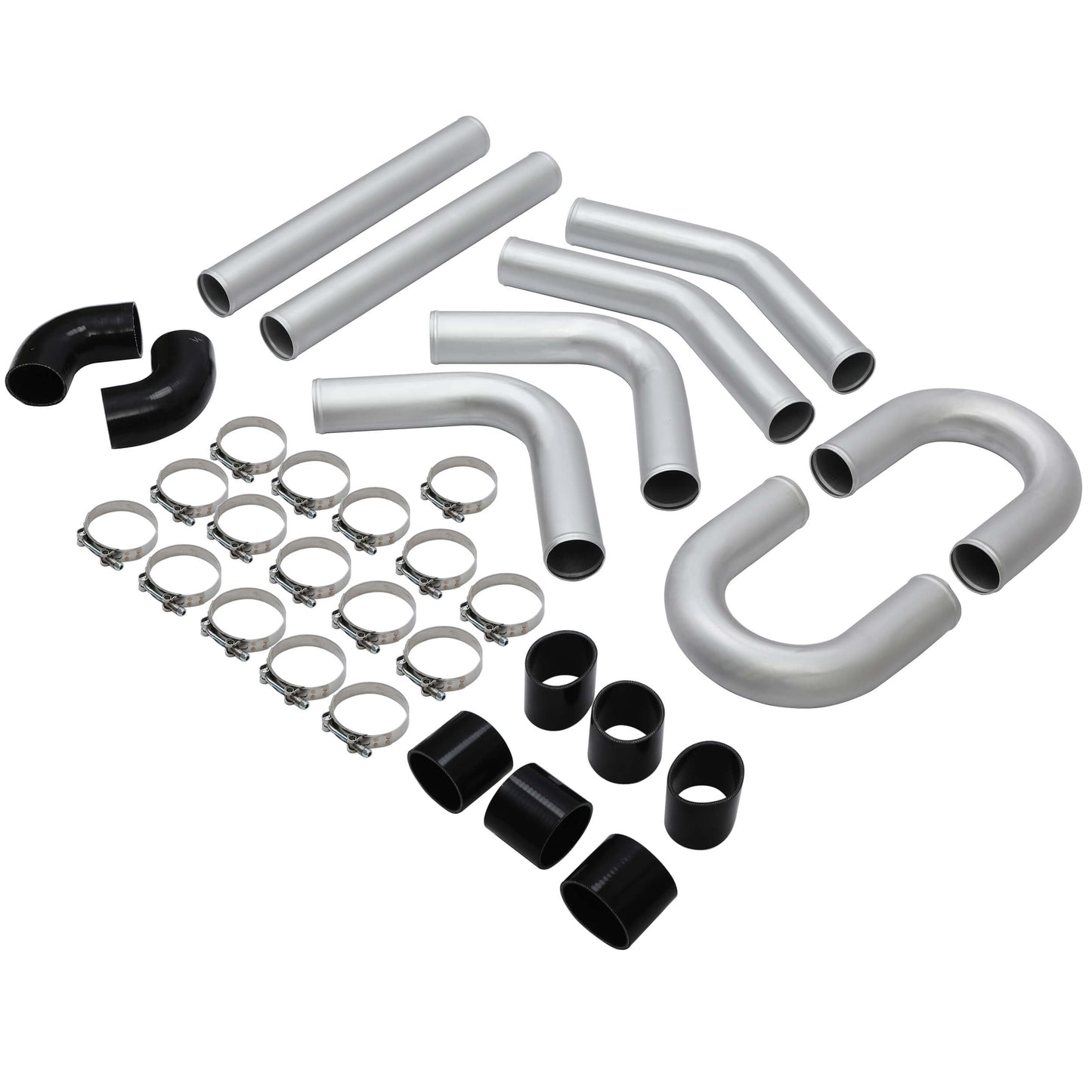 Universal 3 Inches 76mm Turbo Polished Aluminum Silver Intercooler Pipe Kit Hose Clamp