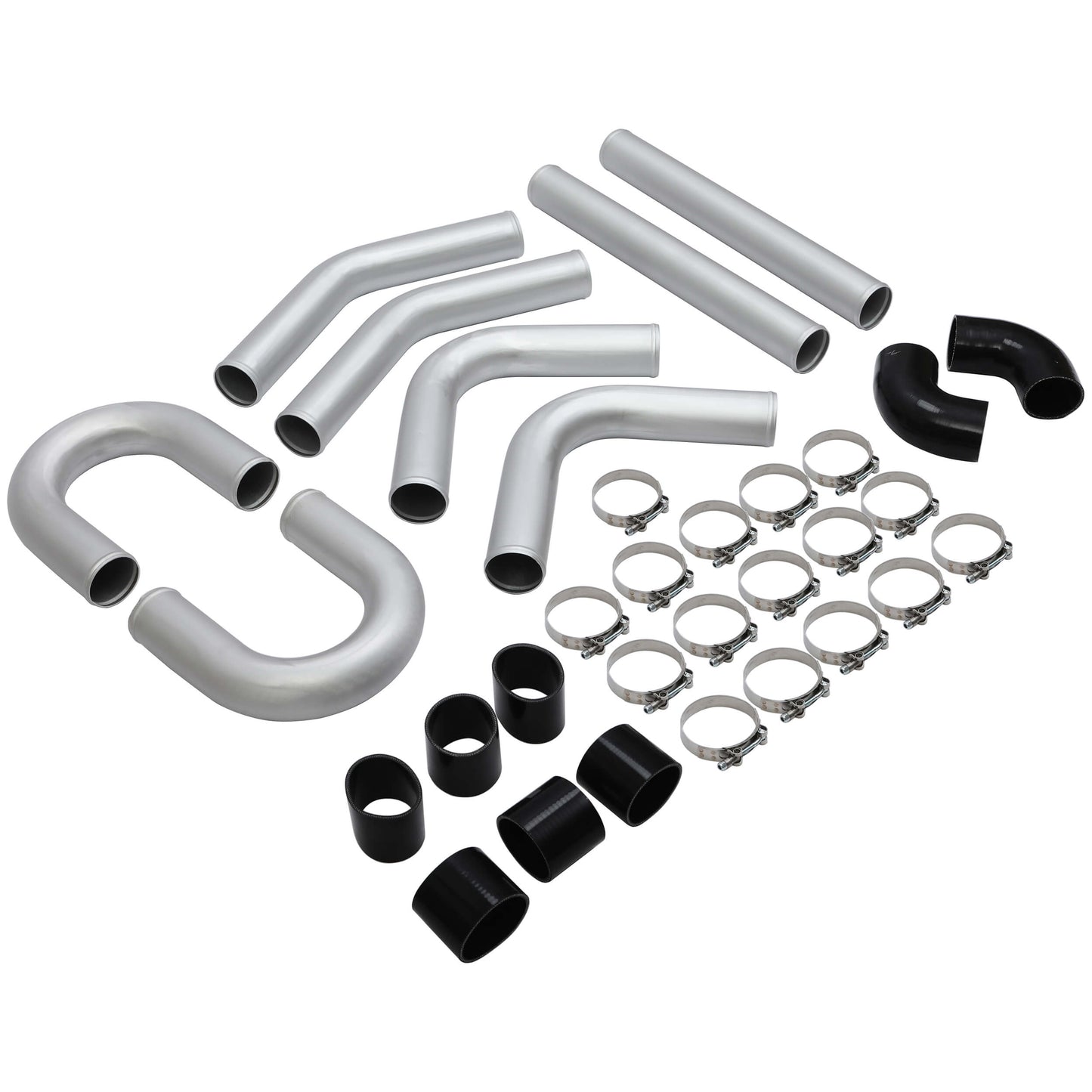 Universal 3 Inches 76mm Turbo Polished Aluminum Silver Intercooler Pipe Kit Hose Clamp