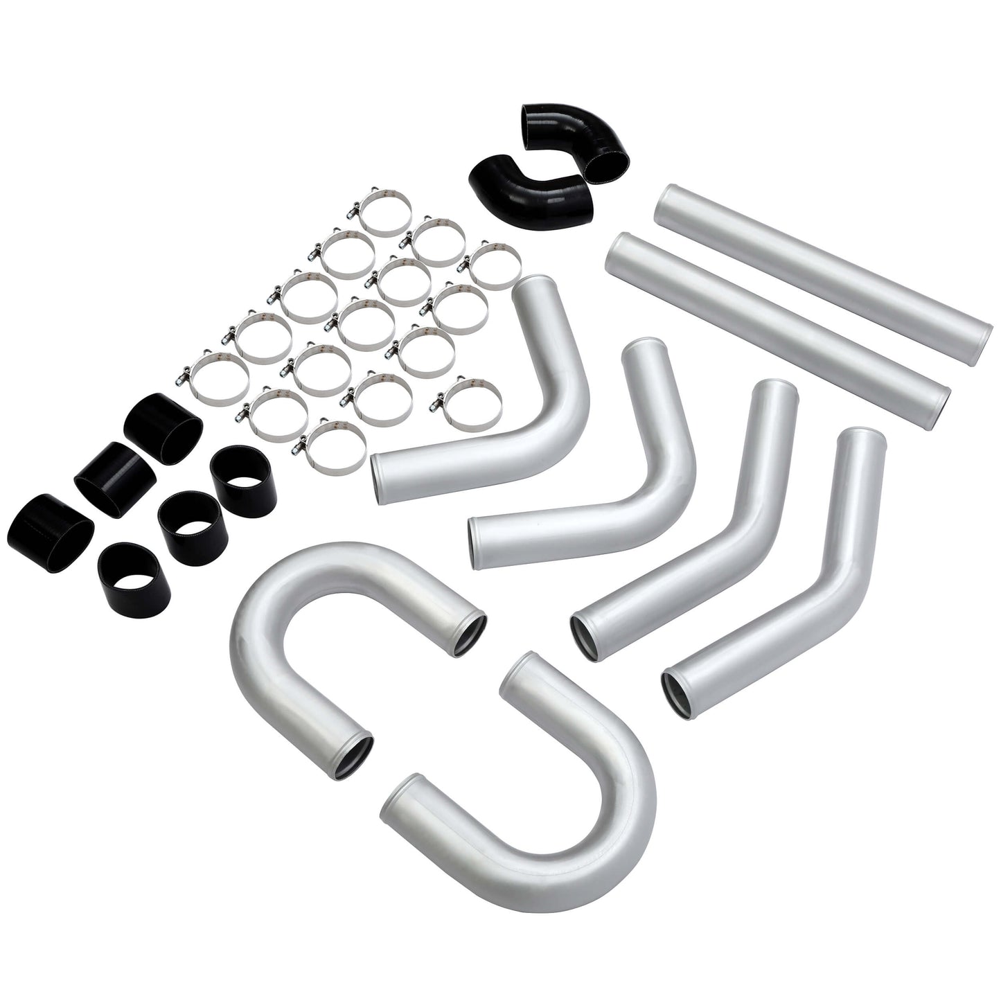 Universal 3 Inches 76mm Turbo Polished Aluminum Silver Intercooler Pipe Kit Hose Clamp