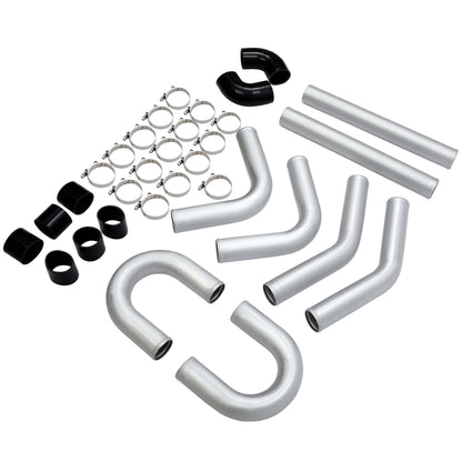 Universal 3 Inches 76mm Turbo Polished Aluminum Silver Intercooler Pipe Kit Hose Clamp