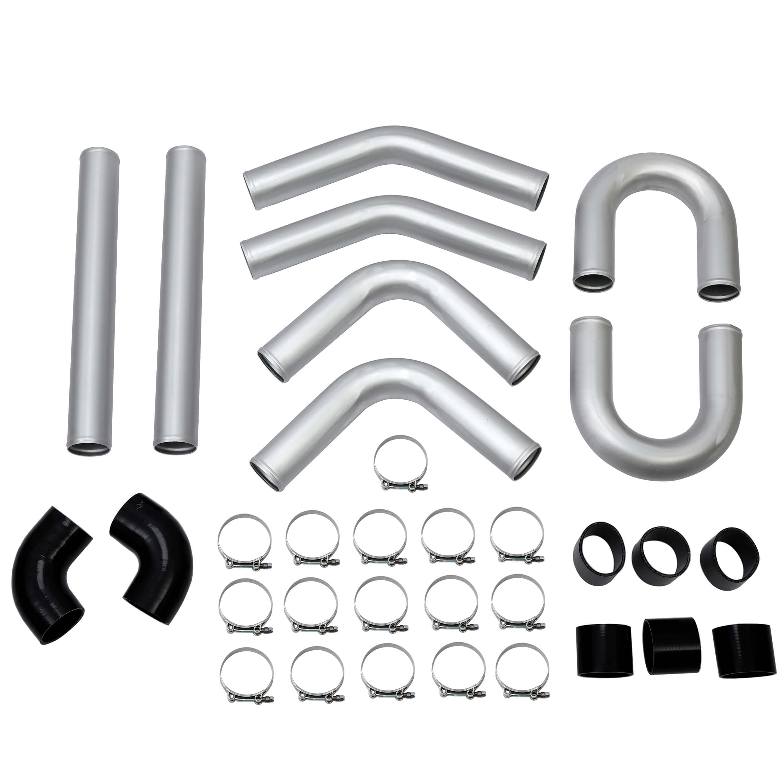 Universal 3 Inches 76mm Turbo Polished Aluminum Silver Intercooler Pipe Kit Hose Clamp