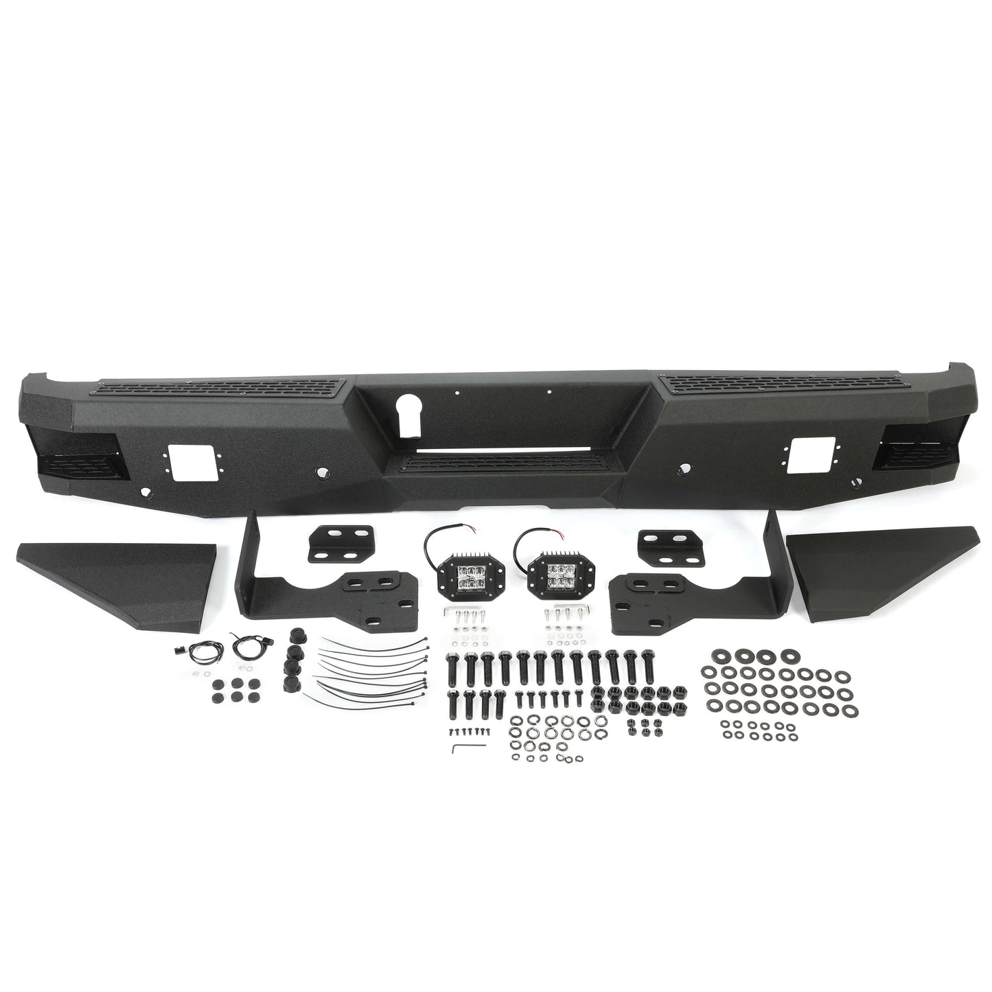 Off-road Rear Bumper Compatible with 2014-2021 Toyota Tundra 2WD/4WD with 2 LED Lights Powder Coated Steel