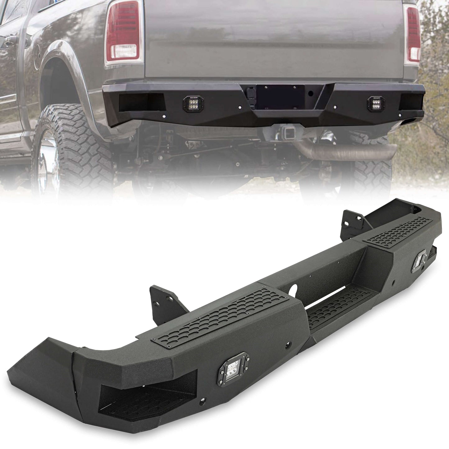 Off-road Rear Bumper Compatible with 2014-2021 Toyota Tundra 2WD/4WD with 2 LED Lights Powder Coated Steel