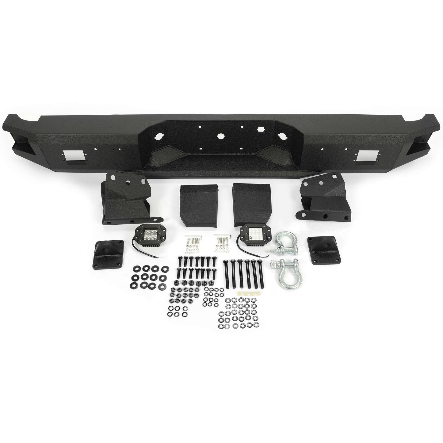 Rear Bumper Black Steel compatible with 2009-2014 Ford F150 Fits Models without Rear Sensors