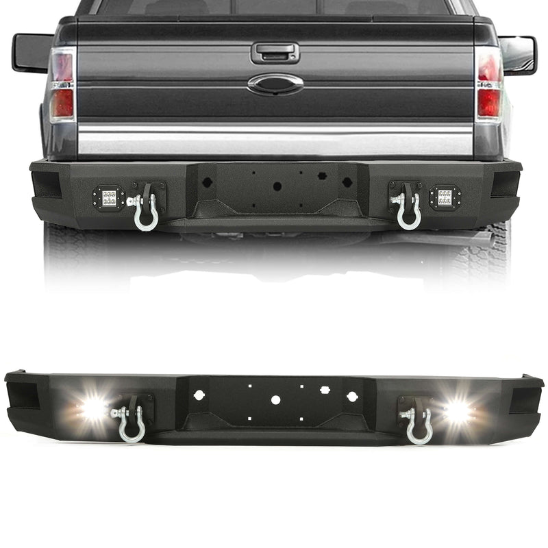 YIKATOO® Rear Bumper Black Steel compatible with 2009-2014 Ford F150 Fits Models without Rear Sensors