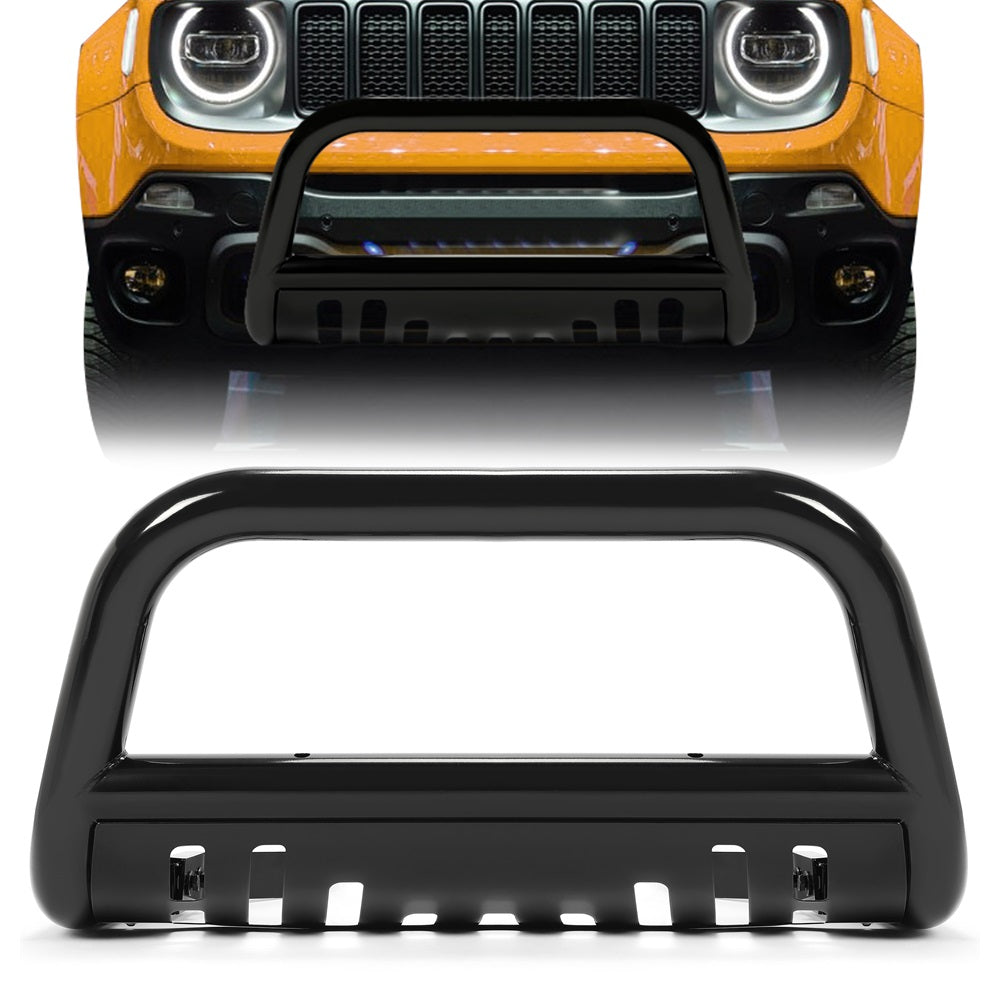 Electrophoresis Powder Coated Steel Bull Bar with Skid Plate Compatible with 2016-2022 Jeep Renegade