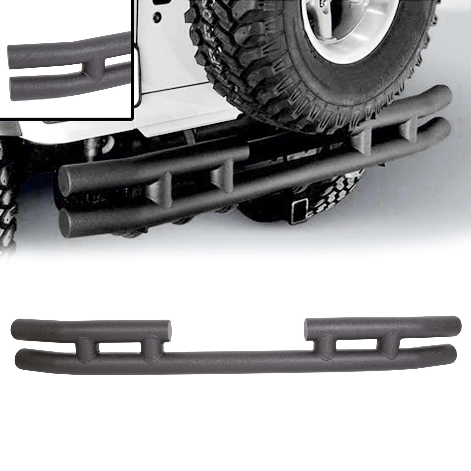 Trailer For Jeep Wrangler Black Double Tube Rear Bumper effect picture