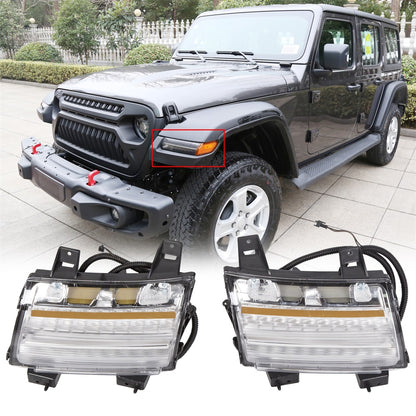 Clear LED Fender Daytime Running Turn Signal Lights For 2018-2020 Jeep Wrangler JL