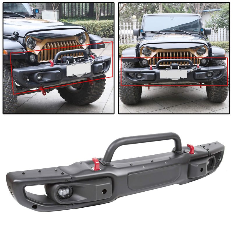 YIKATOO® Front Bumper for 2018-2020 Jeep Wrangler JL Rubicon &2020 Gladiator w/LED Fog Lights