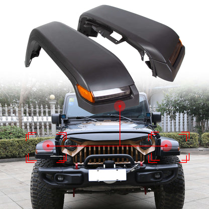 Front Fender Flares with Lights & Inner Liners for 2007-2018 Jeep Wrangler JK