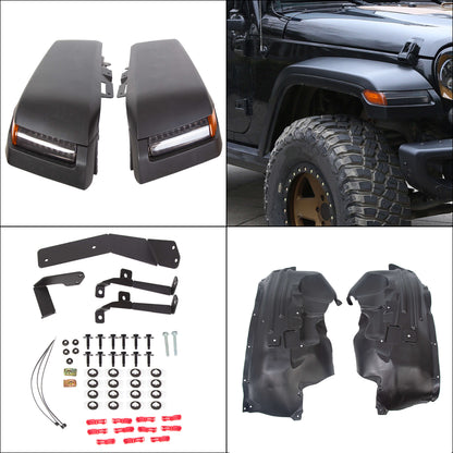 Front Fender Flares with Lights & Inner Liners for 2007-2018 Jeep Wrangler JK